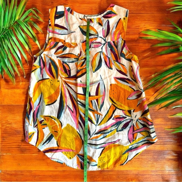 C&C CALIFORNIA 100% Linen Tropical Lemon Print Sleeveless Tunic Top - Medium - Picture 8 of 11